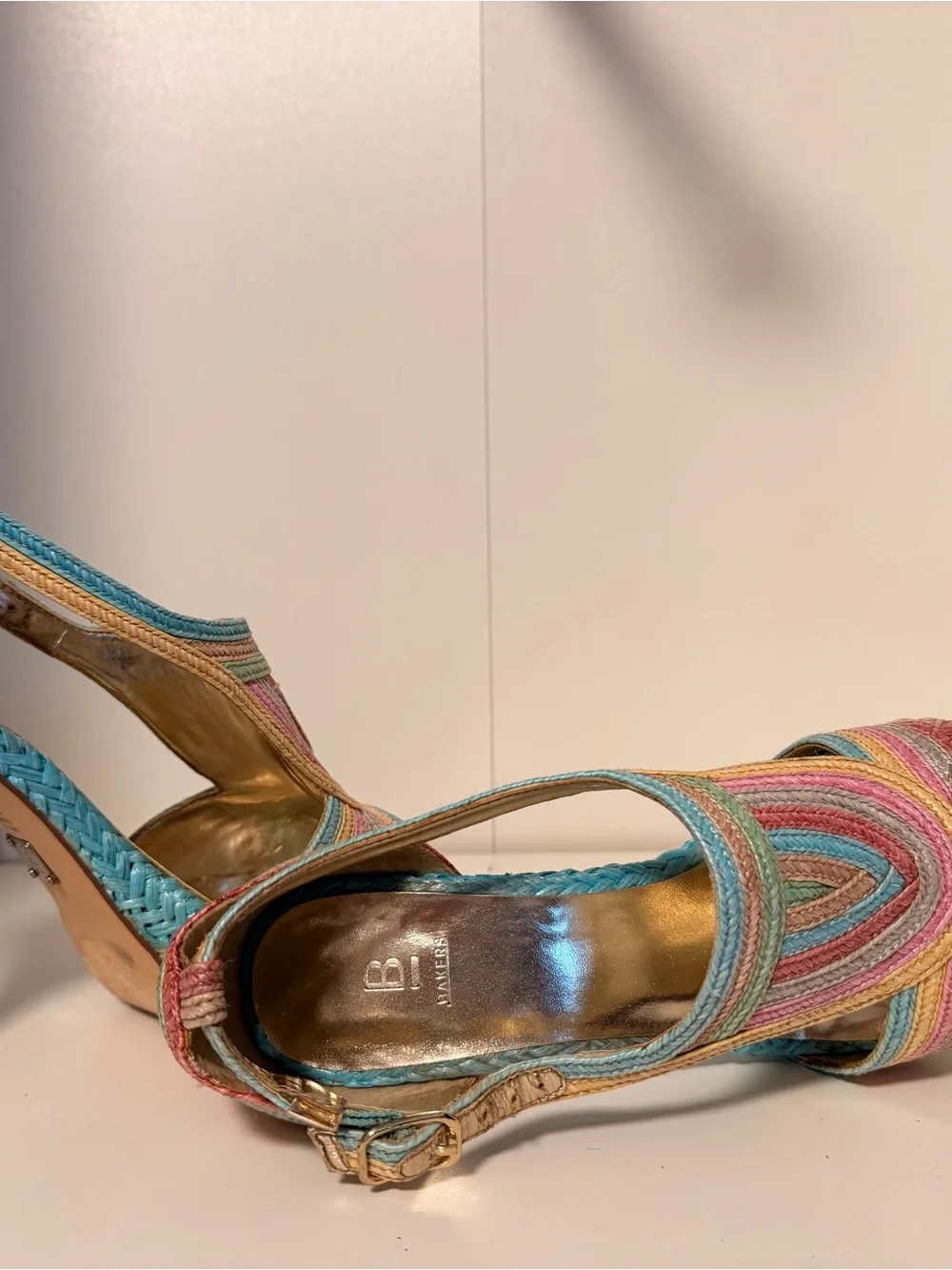 Bakers Rainbow Woven Platform Stiletto Heels Size 8.5 Y2K Colorful Sandals